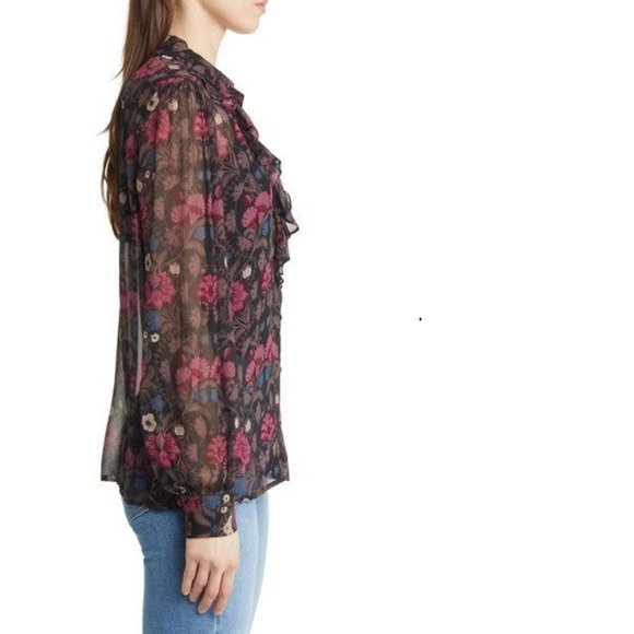 PAIGE Jodelle Floral Print Silk Blouse in Black, XSmall - Picture 8 of 16